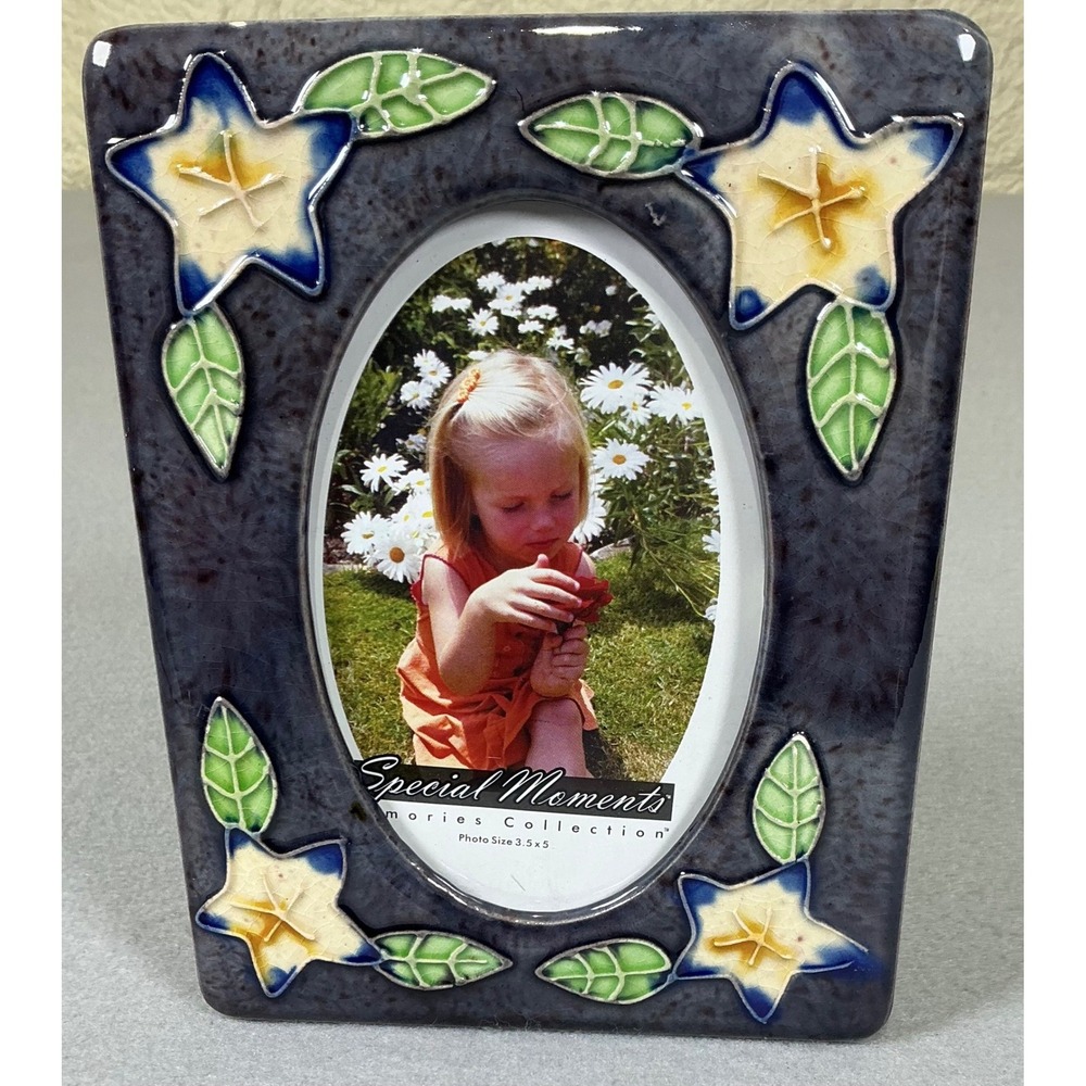 Floral Ceramic Picture‎ Frame 3.5x5 Ivy Leaf Blue White Decorative